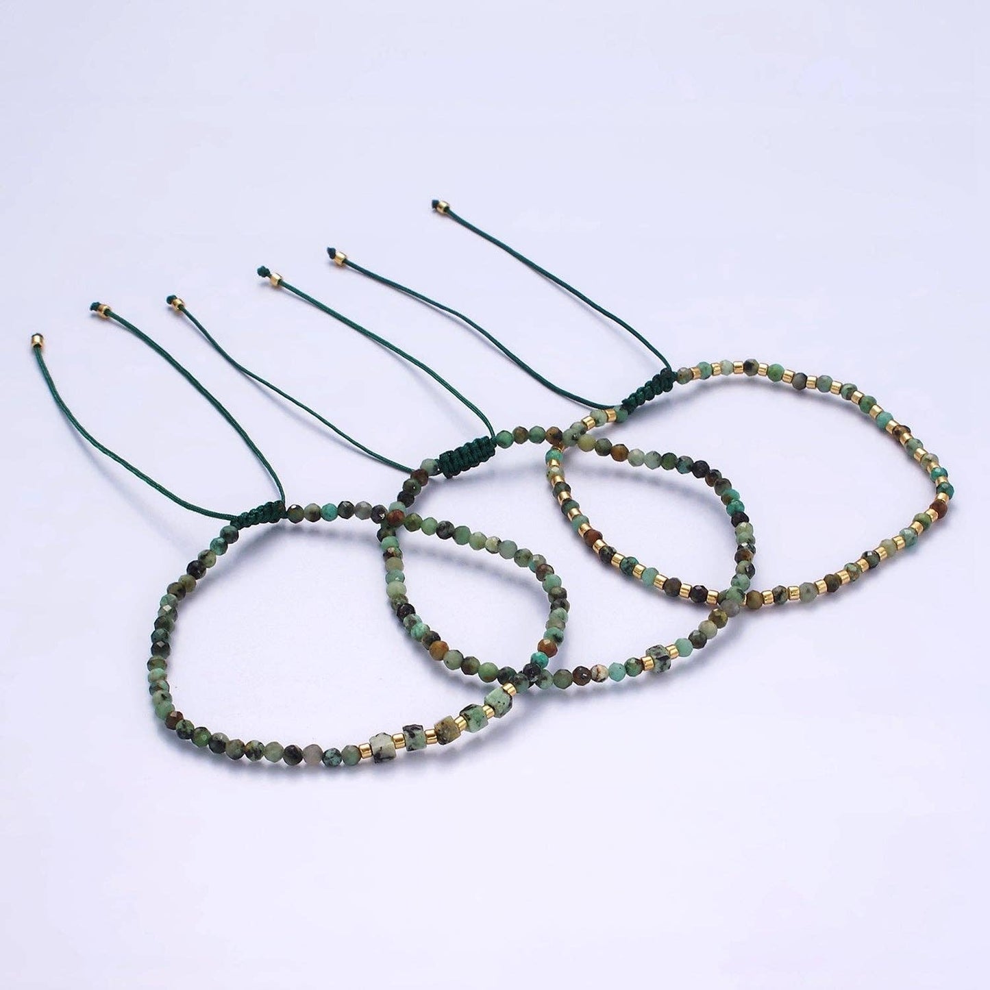 Aim Eternal - 14K Gold Filled Moss Agate Multifaceted Green Rope Adjustable Friendship Bracelet | WA-2174 ~ WA-2176