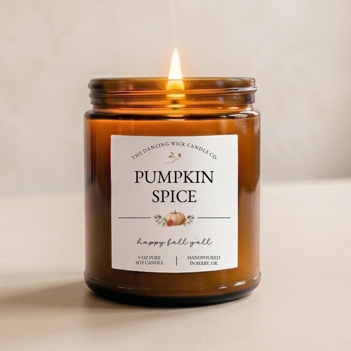 THE DANCING WICK CANDLES - Pumpkin Creme Brulee Fall Soy Candle - 4 & 9 oz Amber Jar