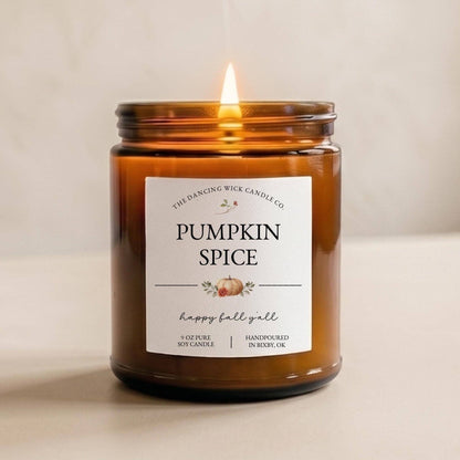 THE DANCING WICK CANDLES - Pumpkin Creme Brulee Fall Soy Candle - 4 & 9 oz Amber Jar