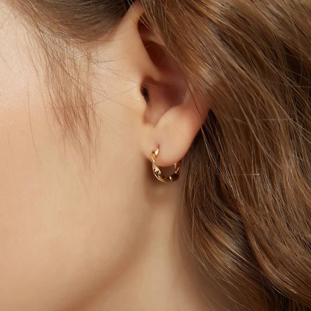 Melange Blanc - Ariel twisted huggie hoop earrings, twist hoop earrings
