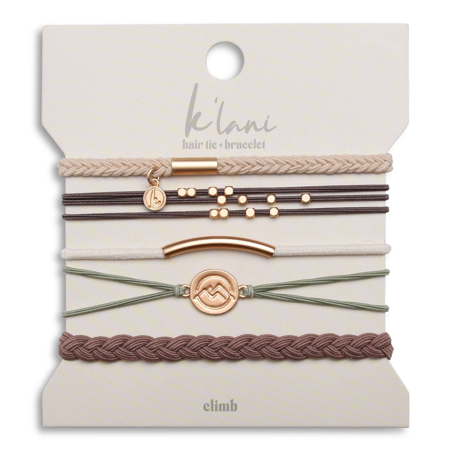 K'lani hair tie bracelets - "Climb" Natural Colors with Gold Mountain Accent hair Tie Bracelets