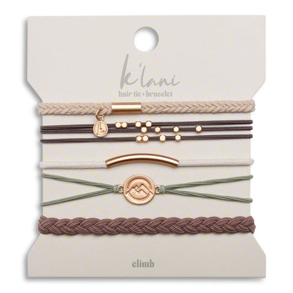 K'lani hair tie bracelets - "Climb" Natural Colors with Gold Mountain Accent hair Tie Bracelets
