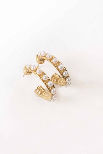 Lovoda - Studded Pearl Hoop Earrings