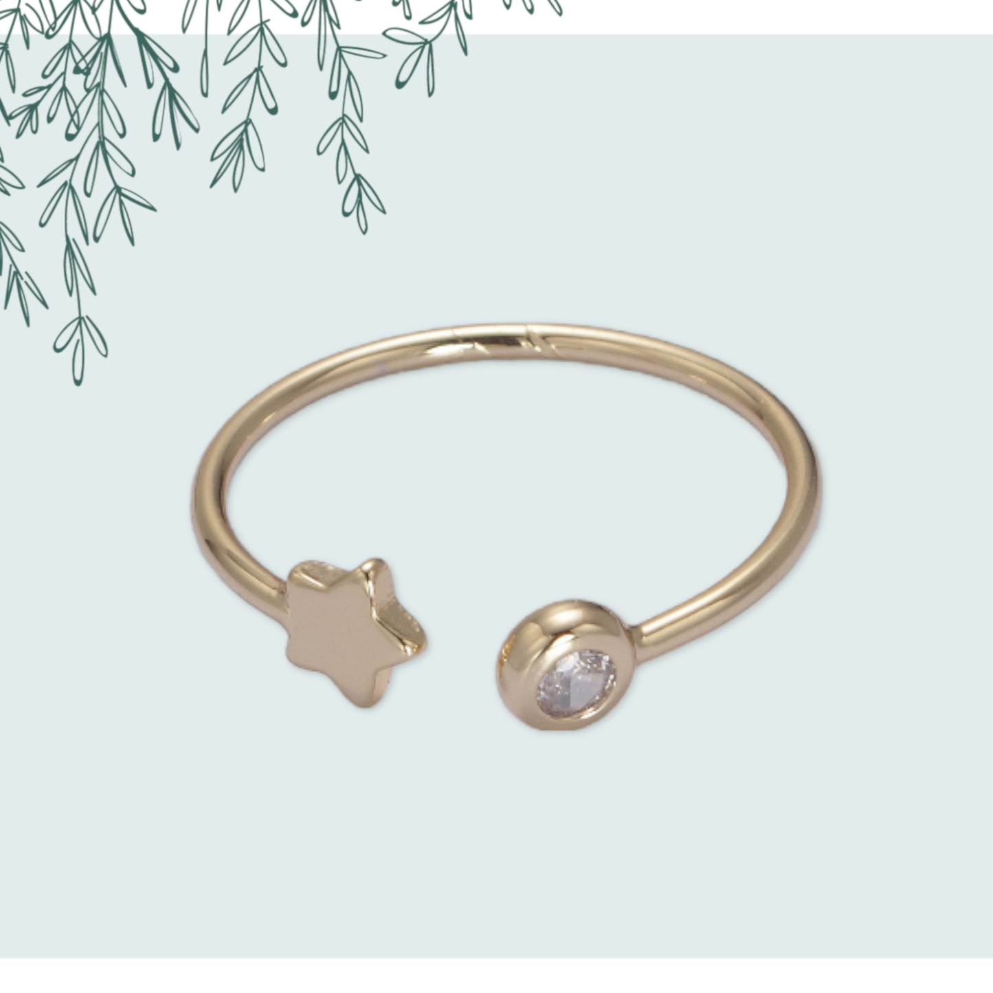 Aim Eternal - Dainty Celestial Mini Star & CZ Stone Adjustable Open Ring
