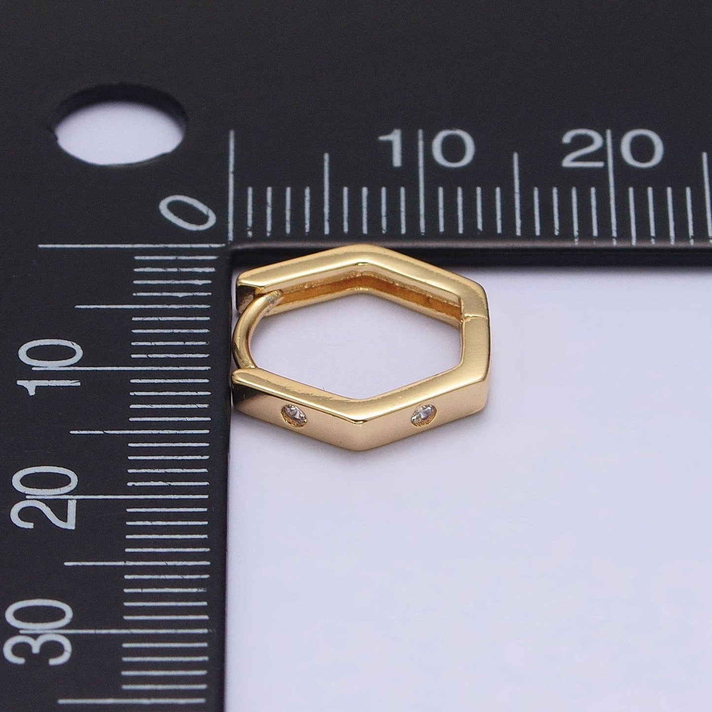 Aim Eternal - Gold Filled Clear CZ Dot Hexagonal Huggie Earrings