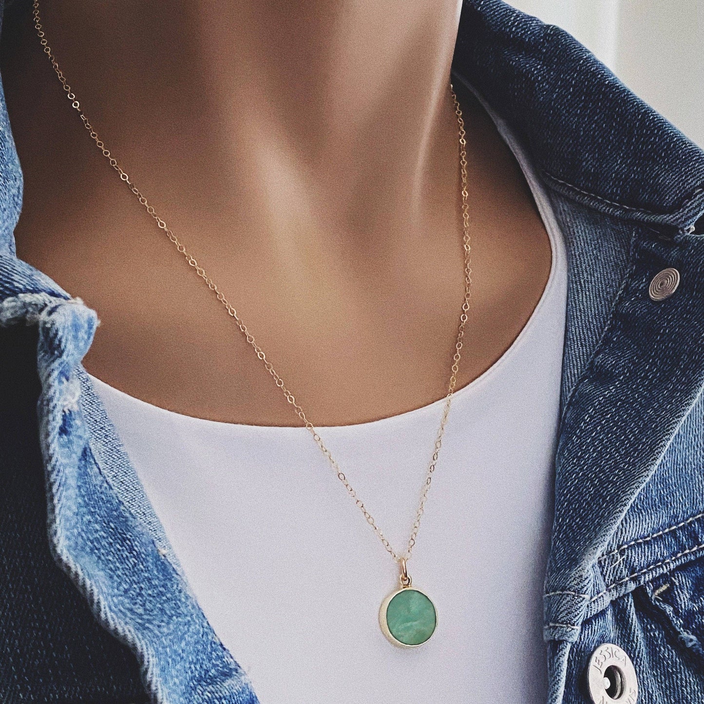 Soul & Little Rose - Amazonite Small Gold Disc Round Necklace