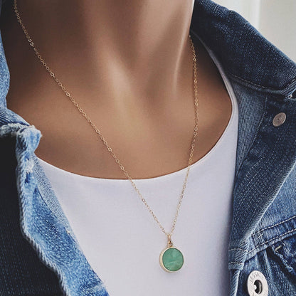 Soul & Little Rose - Amazonite Small Gold Disc Round Necklace