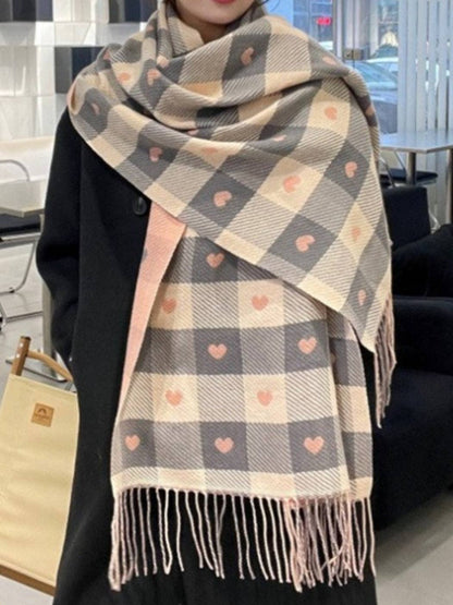 Funkyrel® Atzbranding Limited - Scarvii - Heart Print Plaid Winter Scarf