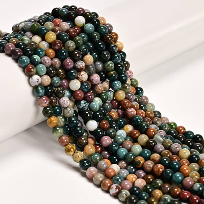 CRCBEADS - Natural Ocean Jasper Smooth Round Beads Size 4mm 5mm 6mm 8mm 15.5'' Strand