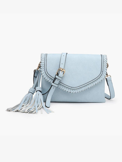 Jen & Co. - M1802A Sloane Flapover Crossbody w/ Whipstitch and Tassel