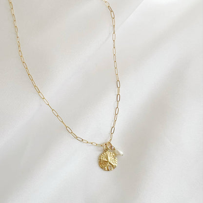 True by Kristy Jewelry - Sandy Pearl Beach Sand Dollar Charm Necklace Gold Filled