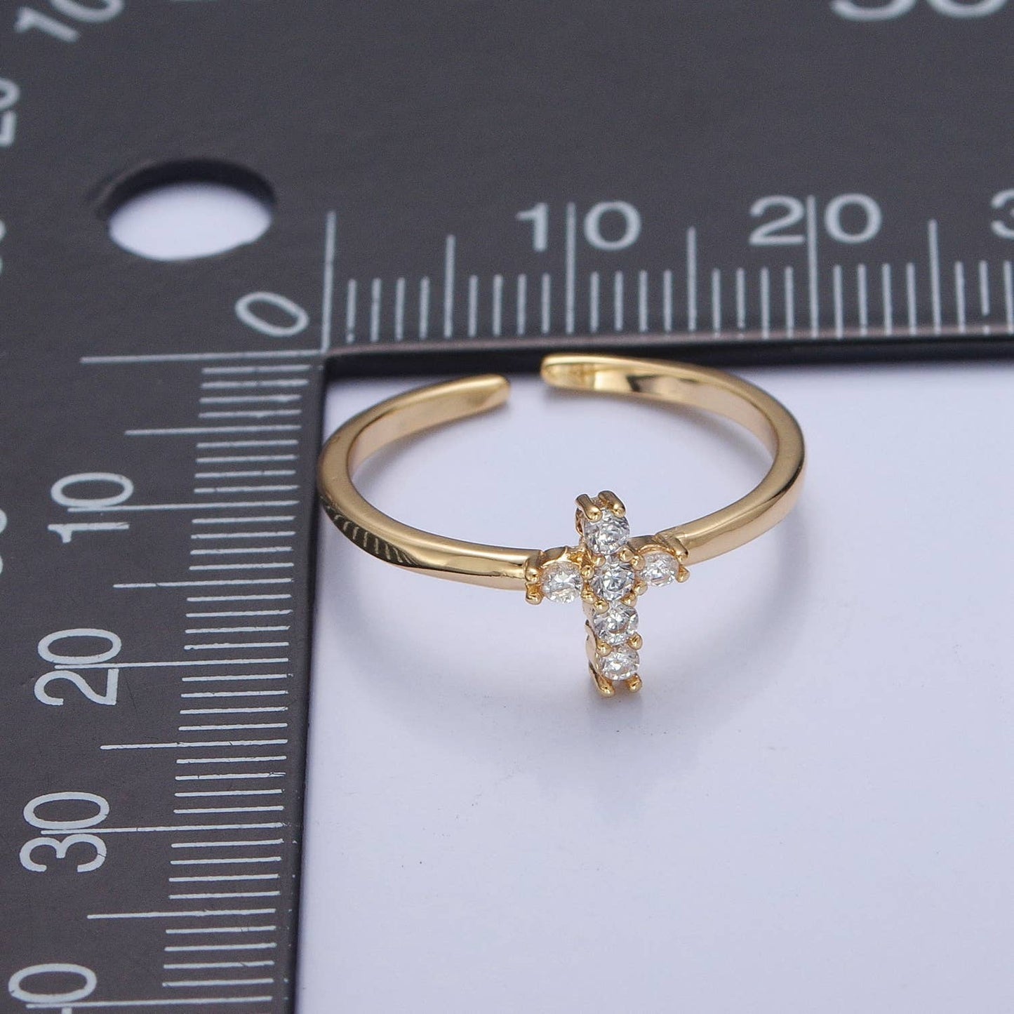 Aim Eternal - Minimalist Holy Religious CZ Crystal Cross Gold Ring O2140