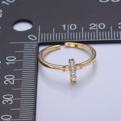 Aim Eternal - Minimalist Holy Religious CZ Crystal Cross Gold Ring O2140