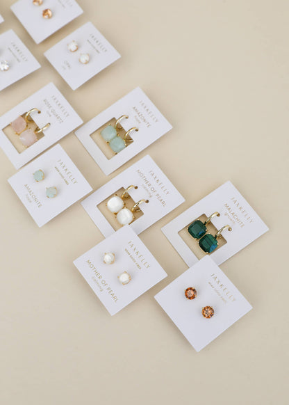 JaxKelly - Round - Amazonite Gemstone - Gold Earrings