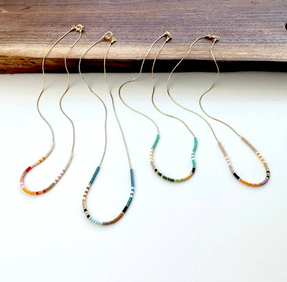 Ocean Breakup - Thin Beaded Necklace - Color Mix Collection
