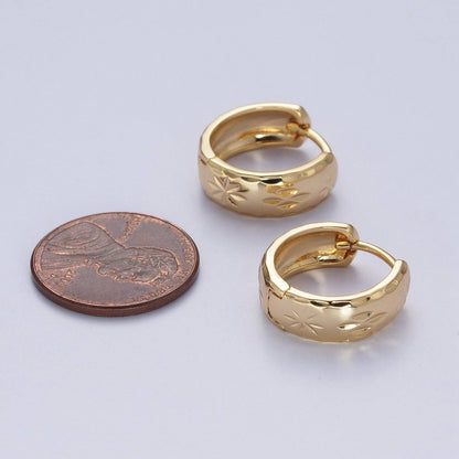 Aim Eternal - Gold Earrings with Textured North Star Carved Wide Small Huggie Hoop Earrings - X828