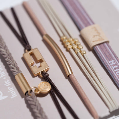 K'lani hair tie bracelets - "Faith" Warm Neutrals with Gold Cross Hair Tie Bracelets