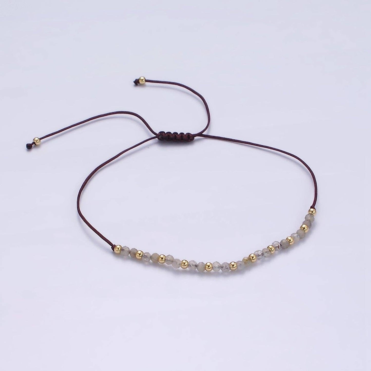 Aim Eternal - 14K Gold Filled Gray Jasper Multifaceted Brown Rope Adjustable Friendship Bracelet | WA-2178 ~ WA-2180