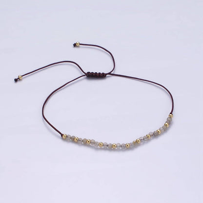 Aim Eternal - 14K Gold Filled Gray Jasper Multifaceted Brown Rope Adjustable Friendship Bracelet | WA-2178 ~ WA-2180