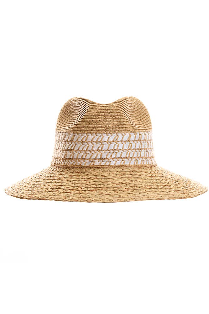 Hana - C.C Paper Straw Panama with Whip Stitches on Woven Trim