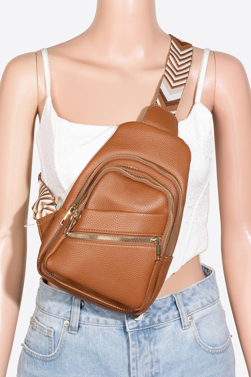 Collections by Fame Accessories - Faux Leather Chevron Strap Sling Bag