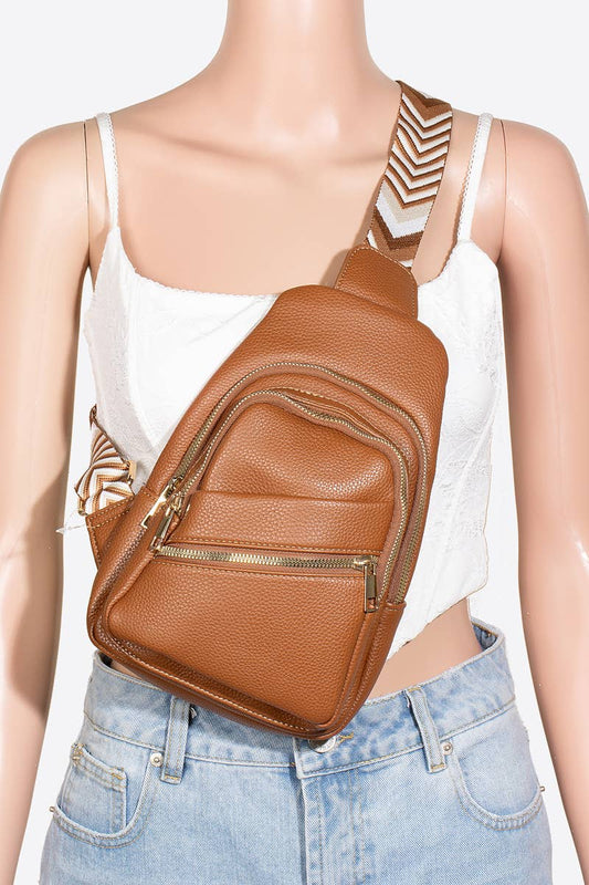 Collections by Fame Accessories - Faux Leather Chevron Strap Sling Bag