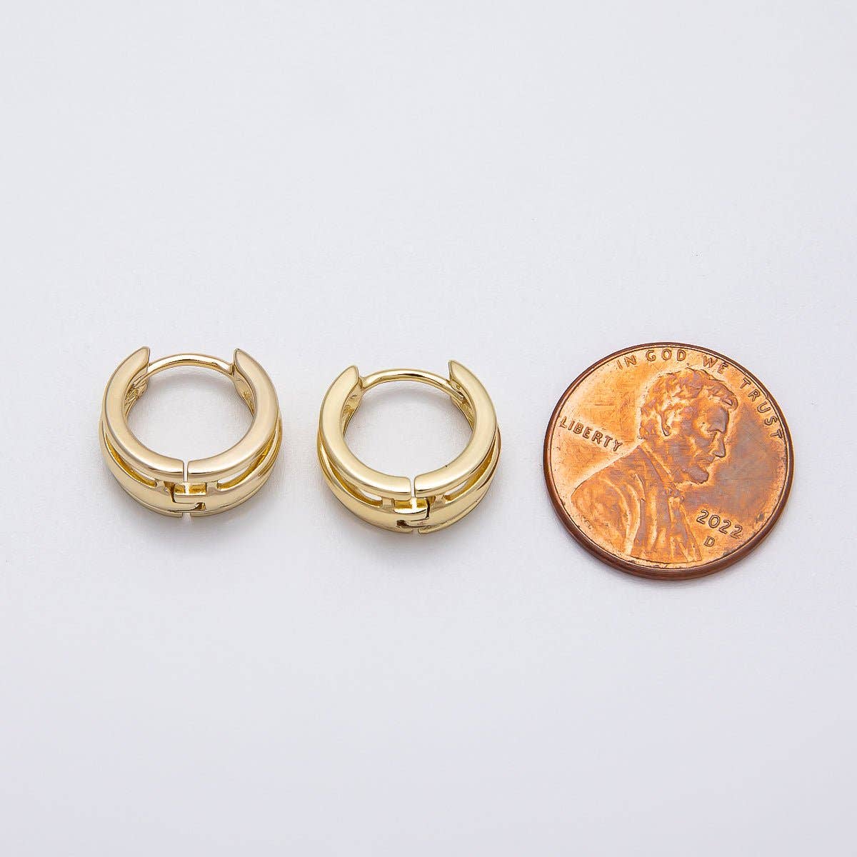 Aim Eternal - 14K Gold Filled 14mm Minimalist Triple Band Cartilage Huggie Earrings | Earrings-00276