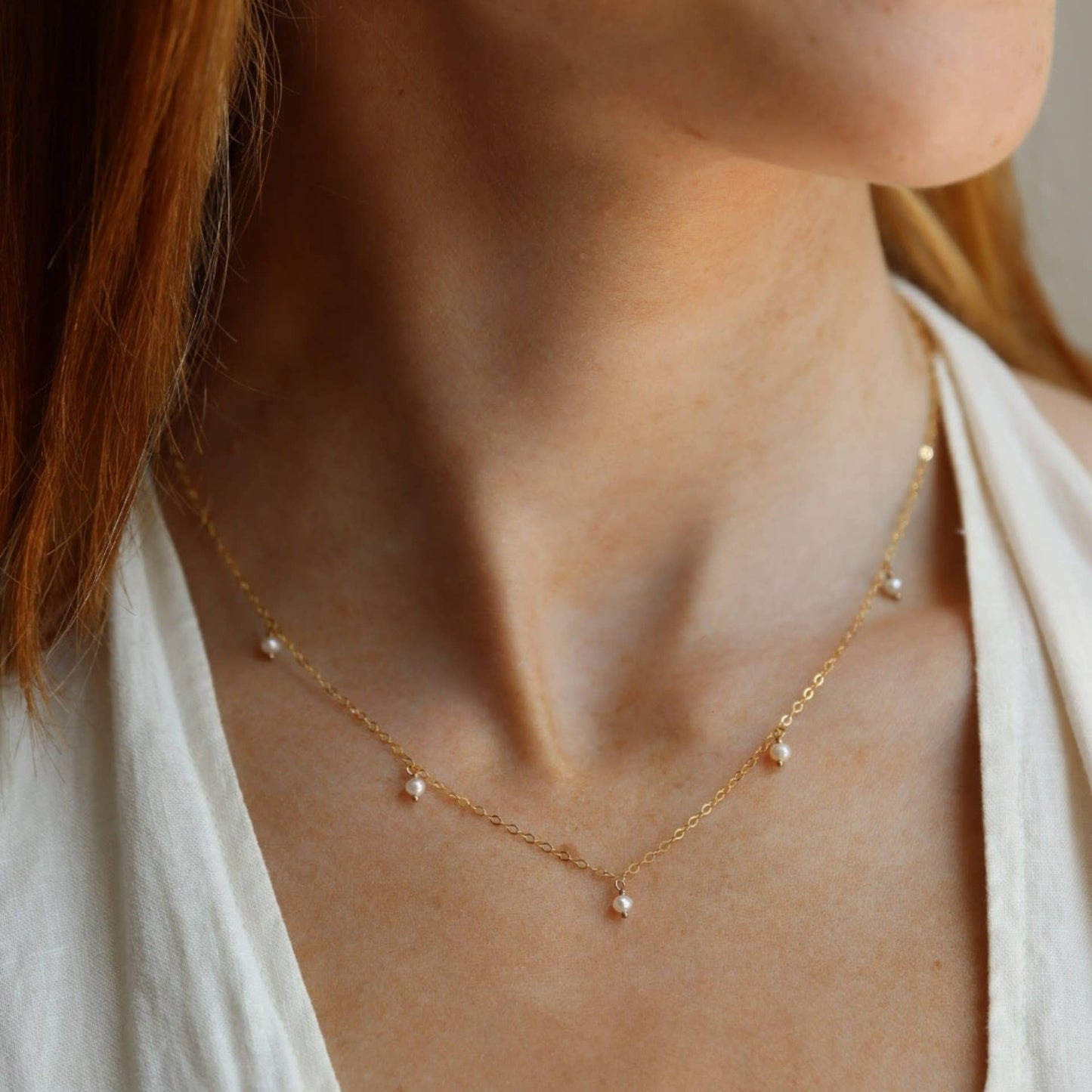 Token Jewelry - Delicate Pearl Necklace in 14k Gold Fill or Sterling Silver 