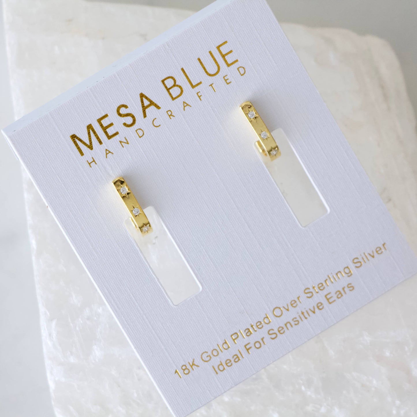 Mesa Blue - Zircon Star U Shaped Earrings - Hypoallergenic, Sterling