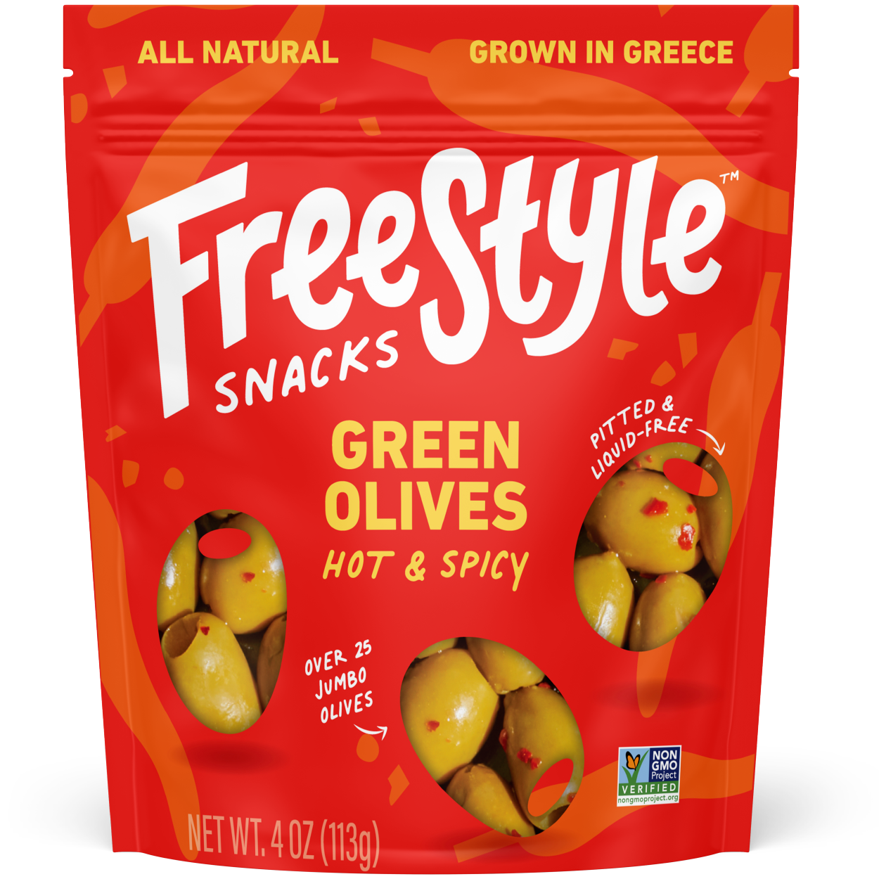 Freestyle Snacks - Hot & Spicy Green Olives 4oz - Freestyle Snacks