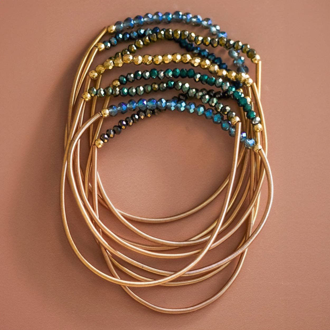 MA101 Mia Accessories - Boho Layered Spring Coil Guitar String Bracelet Set - 6963