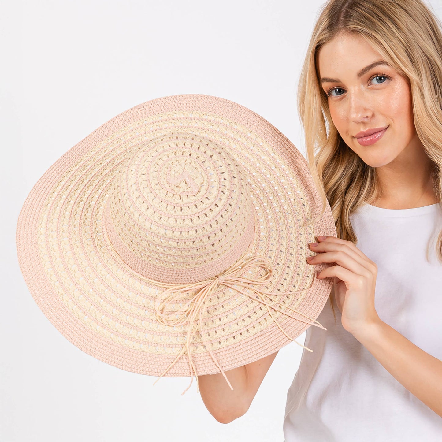 Hana - Striped Pattern Wide Brim Summer Floppy Sun Hat