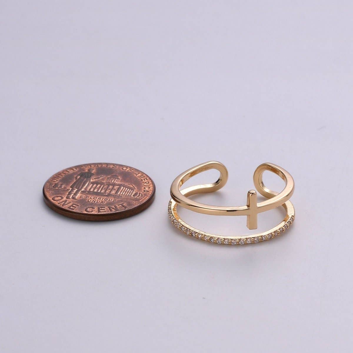 Aim Eternal - Side Cross Ring - Gold Cross Ring - Stacking Rings - Sideway Cross Ring - Cross Jewelry - Religious Jewelry - Sign Ring - Micro Pave ring R-060
