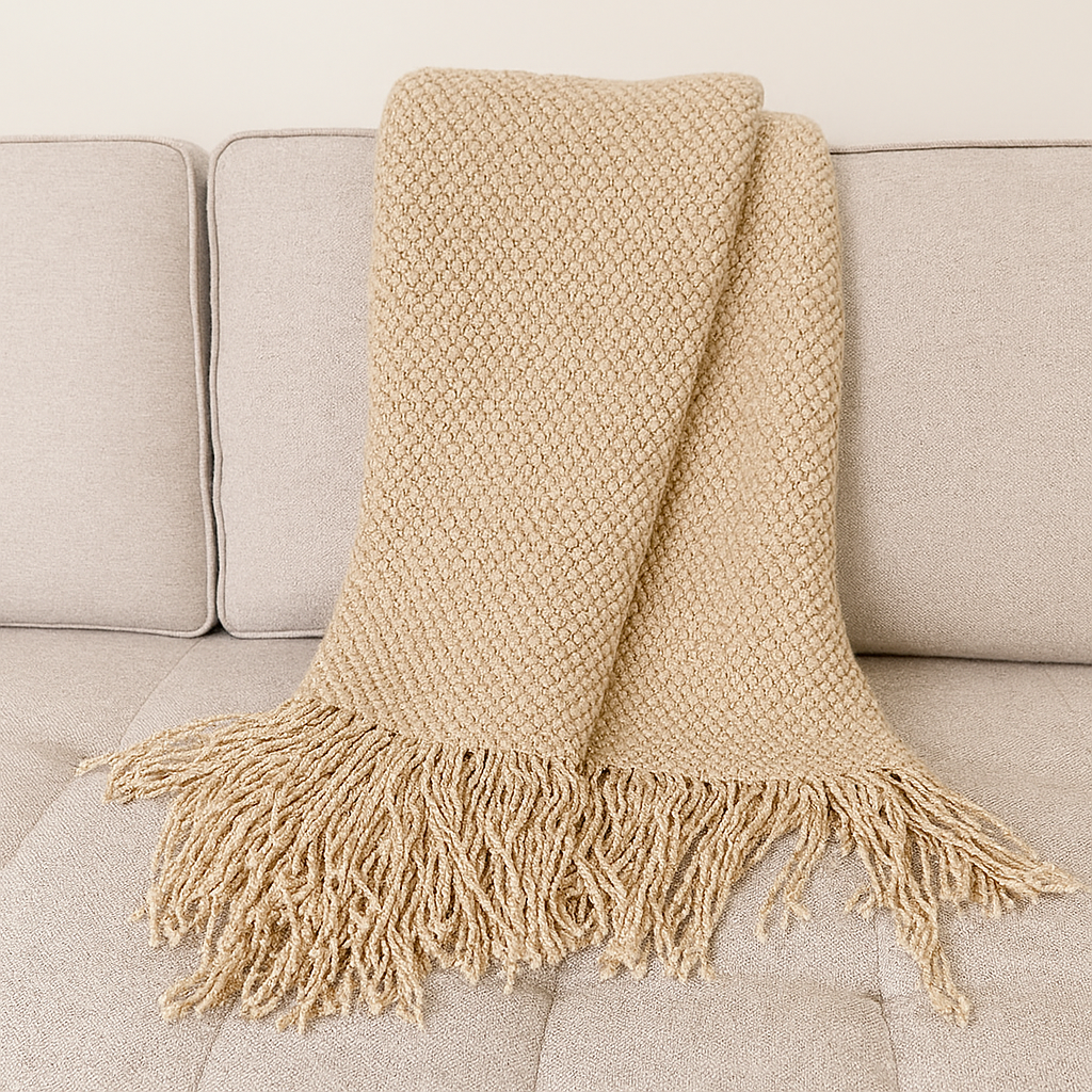 Fennco Styles - Knit Textured 50"x60" Throw Blanket with Fringe