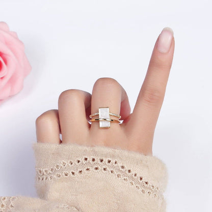 Aim Eternal - White Sparkly Enamel Bar Micro Paved CZ Double Band Ring
