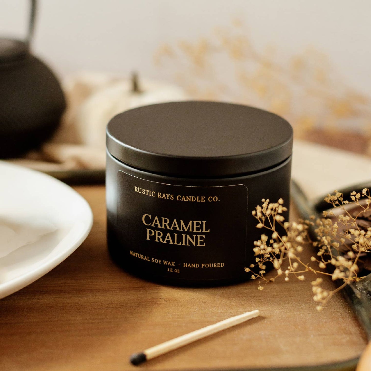RR105 Rustic Rays Candle Co. - Caramel Praline 12 oz Soy Candle - Fall Home Decor & Gifts