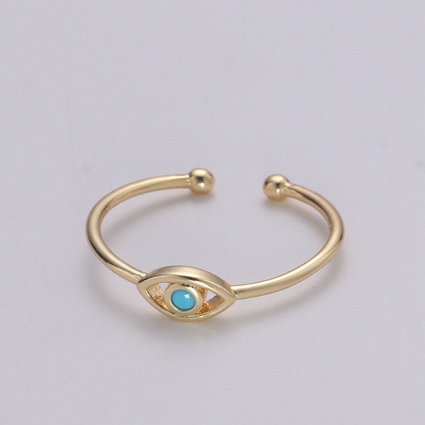 Aim Eternal - Dainty Turquoise Evil Eye Stacking Ring, Gold Minimalist Ring, Simple Open Ring, Thin Adjustable Ring, Amulet Jewelry Gift for her
