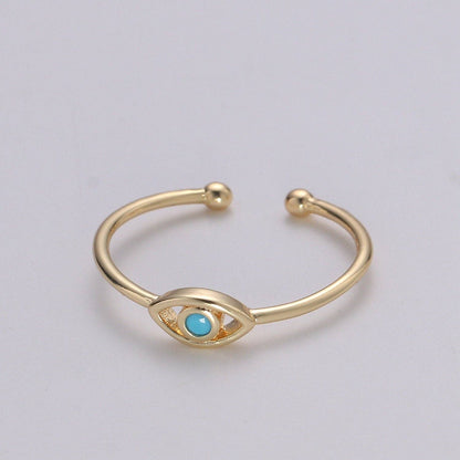 Aim Eternal - Dainty Turquoise Evil Eye Stacking Ring, Gold Minimalist Ring, Simple Open Ring, Thin Adjustable Ring, Amulet Jewelry Gift for her