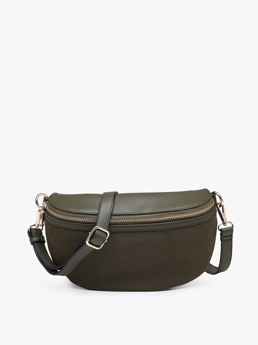 Jen & Co. - Regina Faux Suede Sling Bag w/ Vegan Leather Trim | M2882