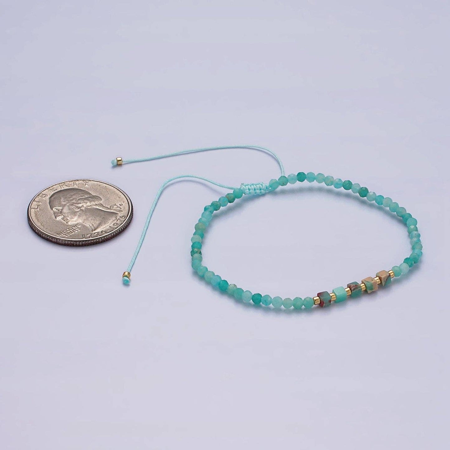 Aim Eternal - 14K Gold Filled Turquoise Multifaceted Turquoise Rope Adjustable Friendship Bracelet | WA-2013 ~ WA-2015
