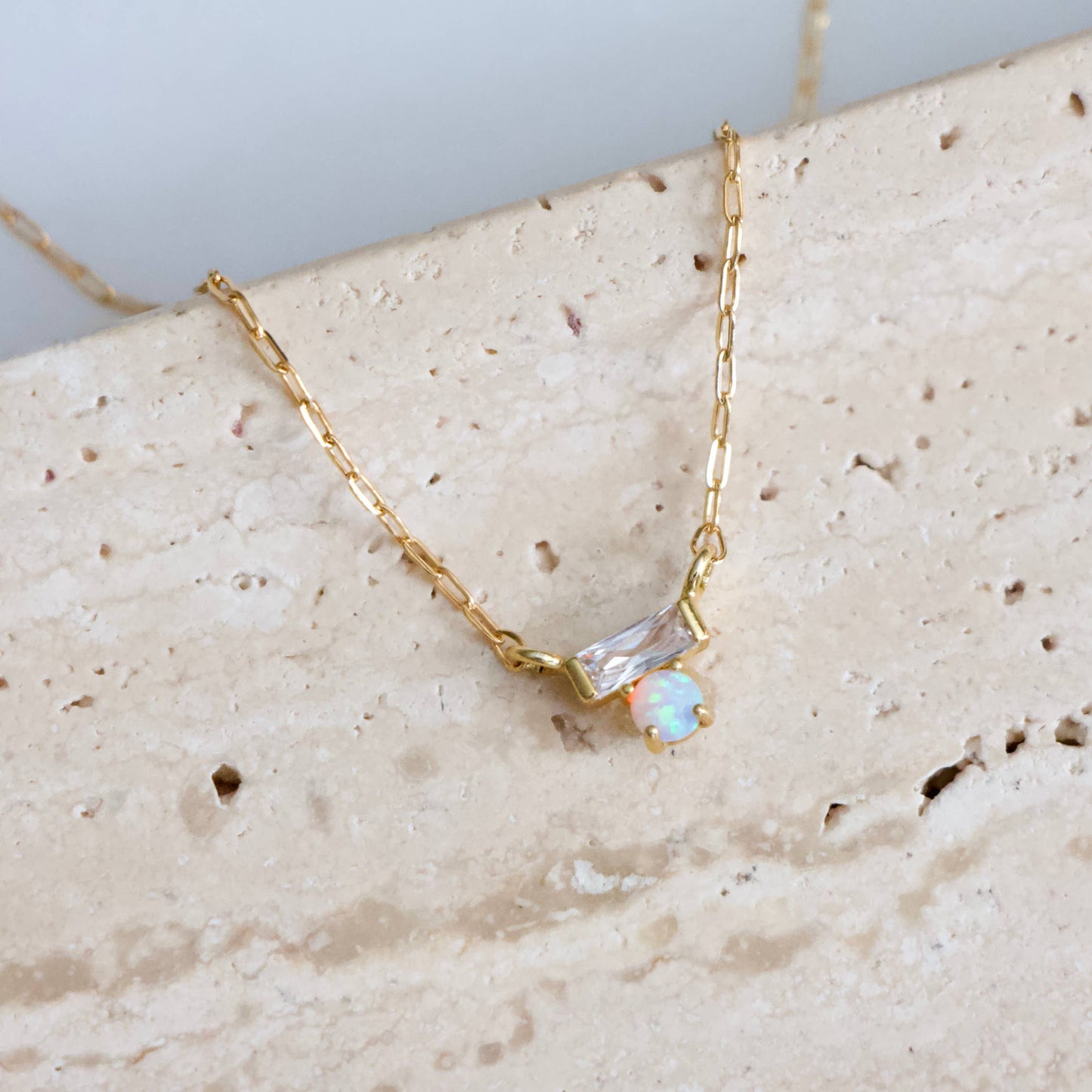 Mesa Blue - Mini CZ Opal Necklace - Gold Filled 