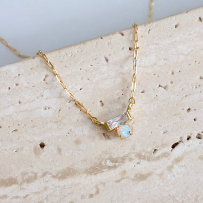 Mesa Blue - Mini CZ Opal Necklace - Gold Filled 