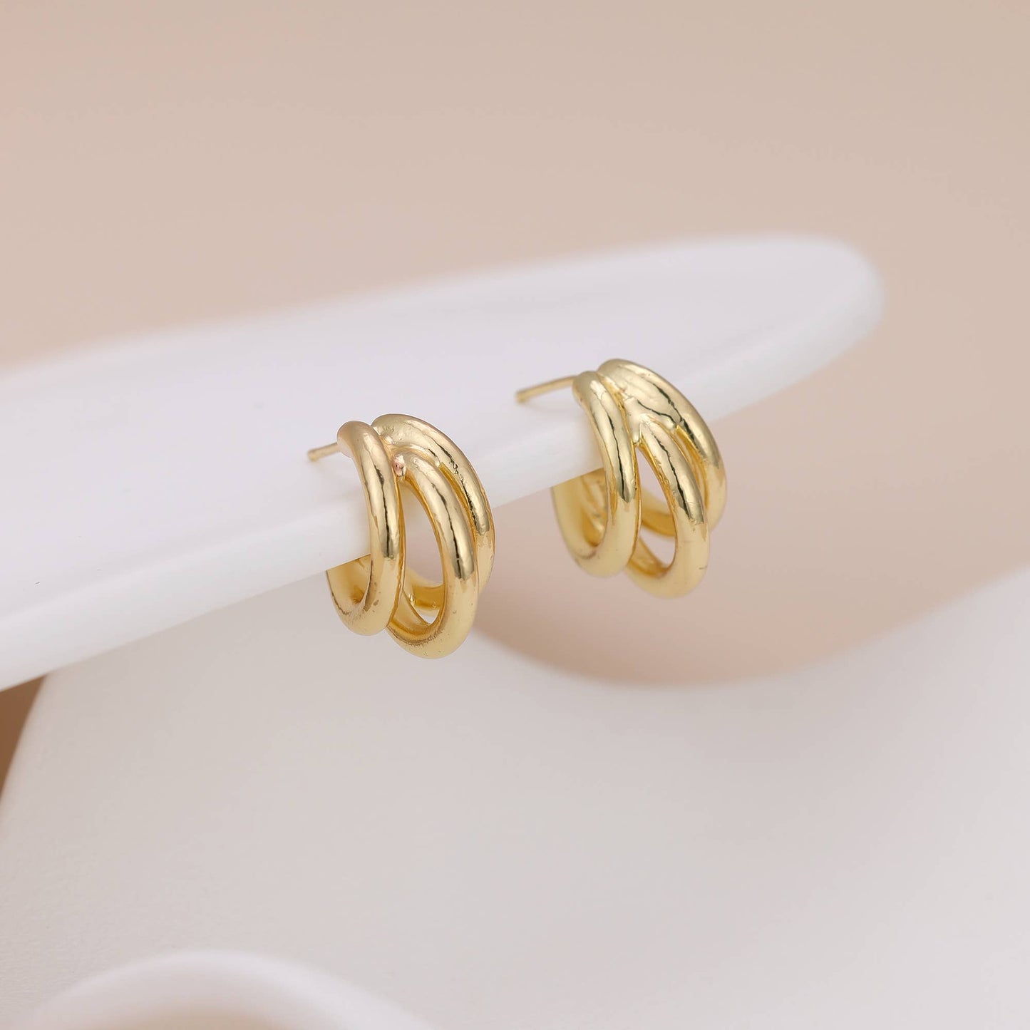 Melange Blanc - E117 triple hoop earrings, gold hoops, hoop earrings