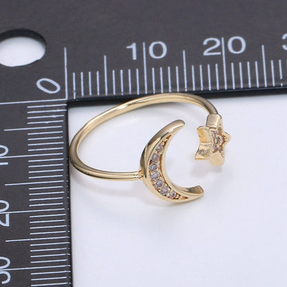 Aim Eternal - Gold Moon and Star Ring- Dainty Adjustable Ring