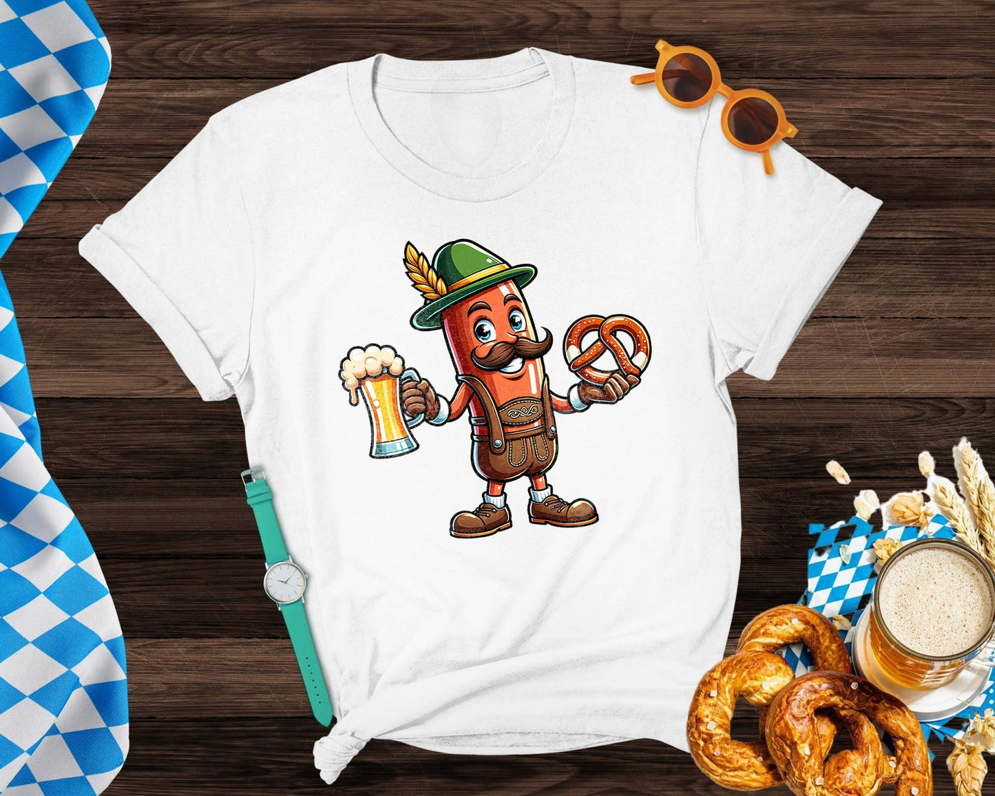 Vivtrek - Funny Sausage Lederhosen Men T-Shirt, Oktoberfest Shirt