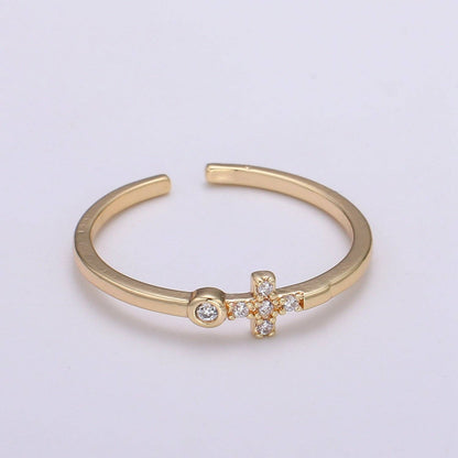 Aim Eternal - Delicate Sideway Cross Ring 18k gold Filled Open Adjustable Ring R306