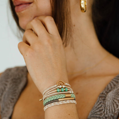 K'lani hair tie bracelets - "Reflect" Gold Wave with Beachy Neutrals Hair Tie Bracelets