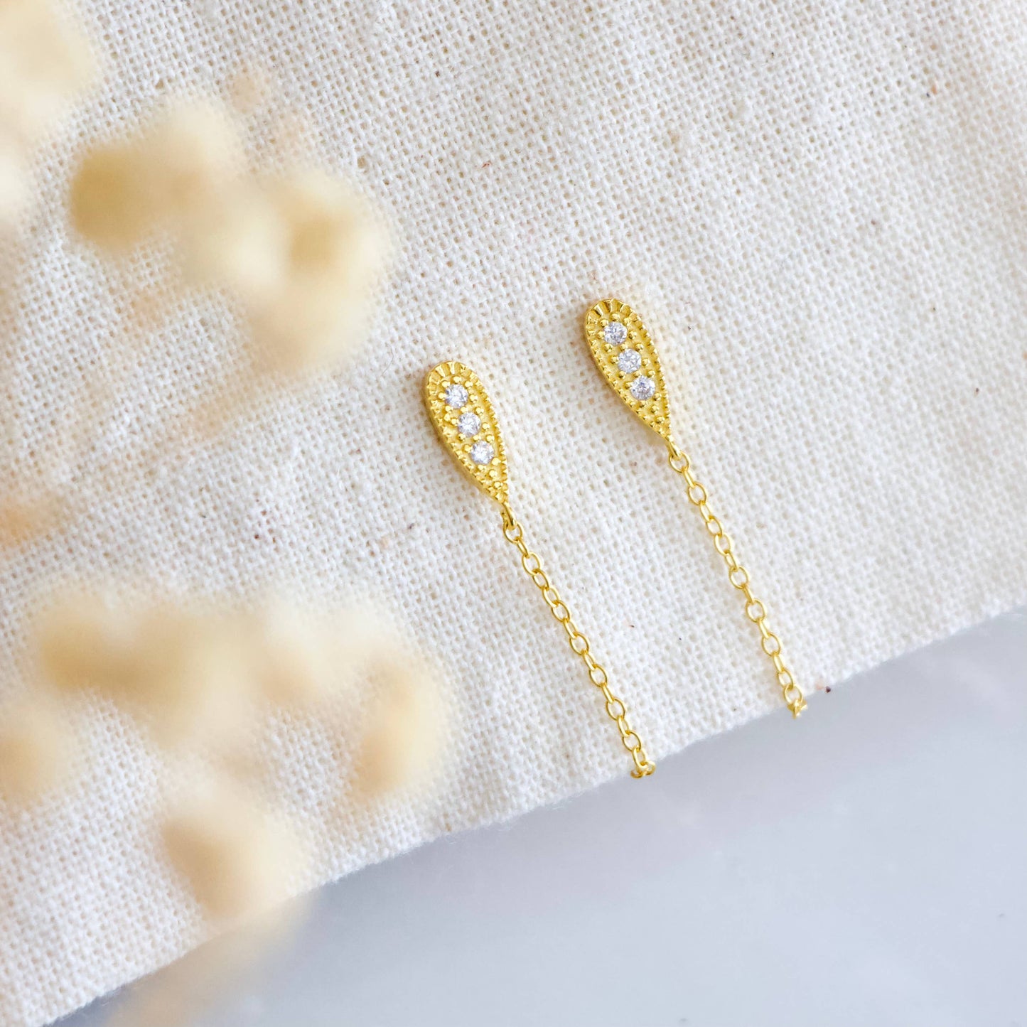 Mesa Blue - CZ Chain Earrings - Hypoallergenic 