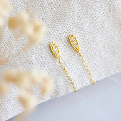 Mesa Blue - CZ Chain Earrings - Hypoallergenic 
