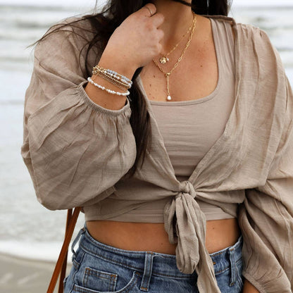 True by Kristy Jewelry - Sandy Pearl Beach Sand Dollar Charm Necklace Gold Filled